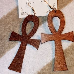 Dream Plus Dark Brown Ankh Earrings